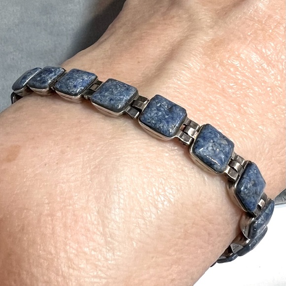 Carolyn Pollack 925 reversible Sterling Silver and Denim Lapis gemstone bracelet - Picture 1 of 11